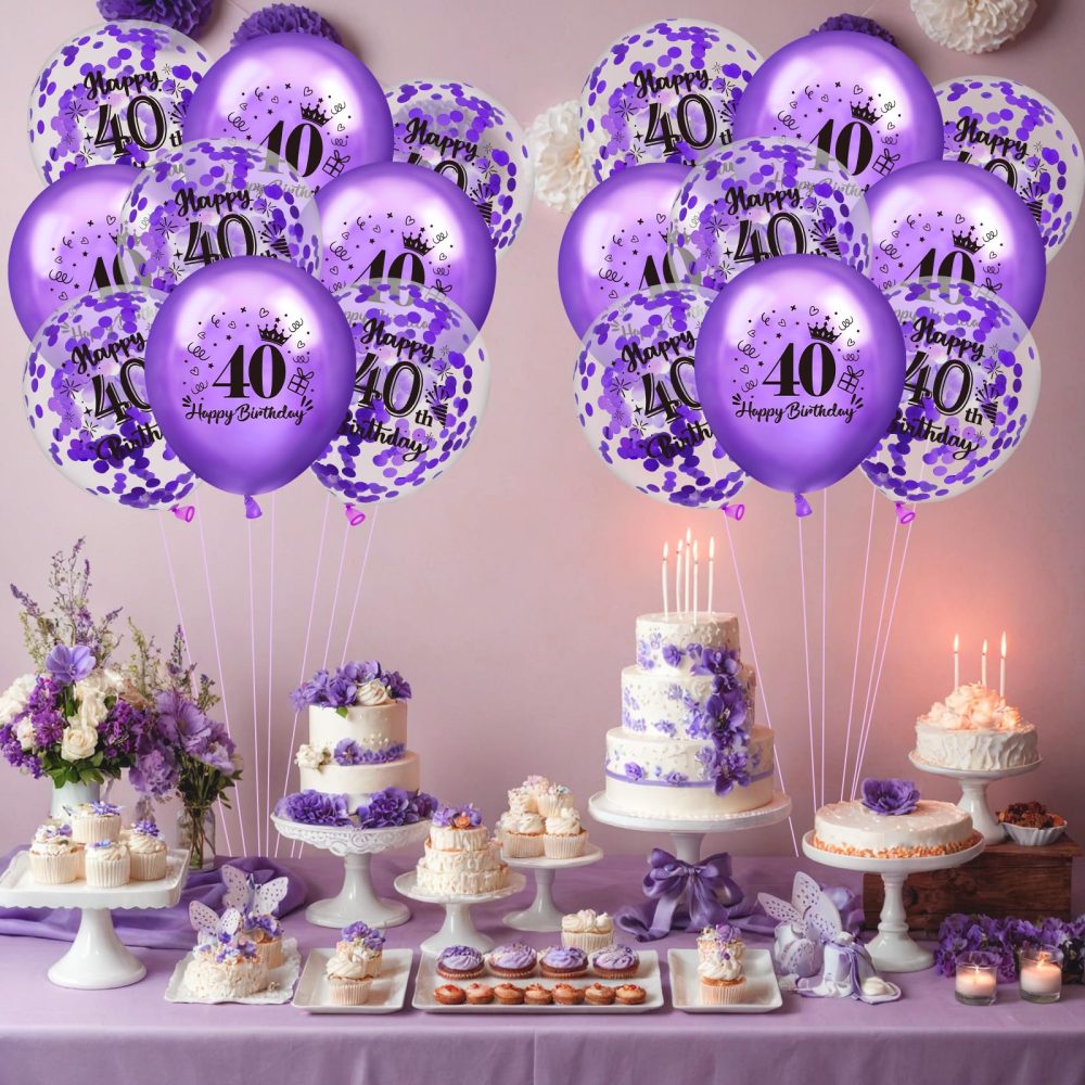40th Birthday Balloons 18Pcs Purple Happy 40th Birthday Balloons Confetti Balloons Purple 40th Birthday Party Decorations Balloons for Women 40 Years Old Anniversary Birthday Decor Supplies 12 inches - Image 7