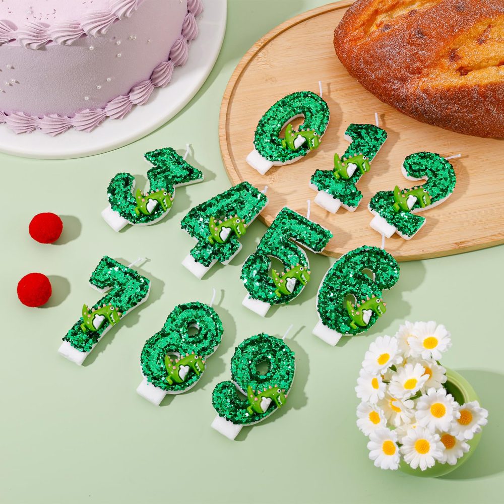 Dinosaur Birthday Candle, Green Sequin Birthday Candle Number Candle 3D Dinosaur Cake Candle Cake Topper Candle for Birthday Party Dinosaur Theme Party Decorations (9) - Image 6