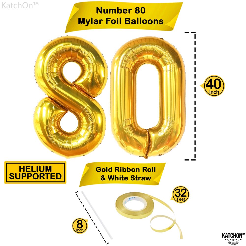 KatchOn, Gold 80th Birthday Balloons - 40 Inch | Gold 80 Balloon for 80th Birthday Decorations For Men | 80th Birthday Decorations For Women | 80 Gold Balloon Number, 80th Birthday Party Supplies - Image 7