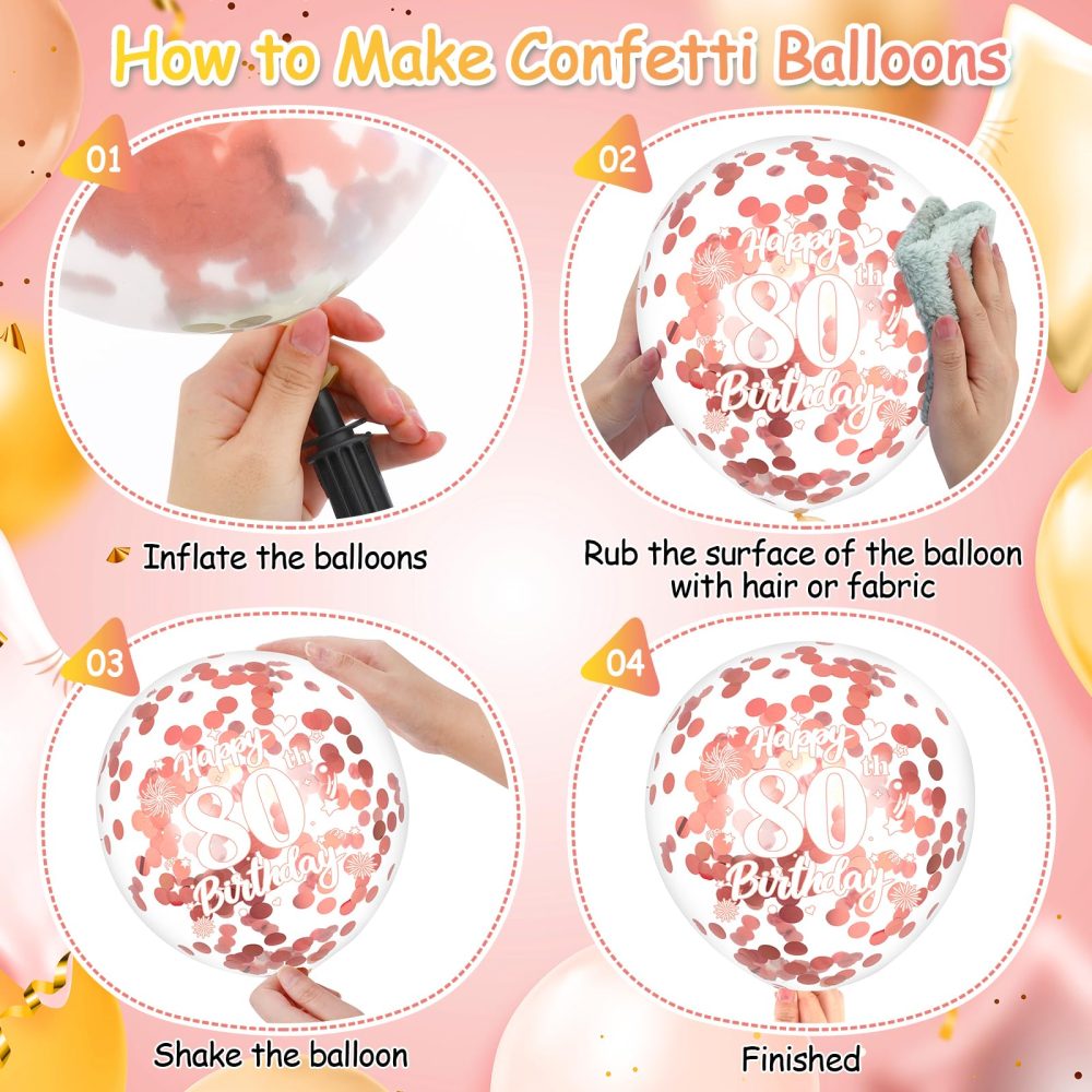 80th Birthday Balloons,24 Pcs Rose Gold and White Gold 80th Birthday Balloons, Rose Gold 80th Birthday Party Decorations Balloons for Women Men 80th Birthday Anniversary Decoration - Image 2