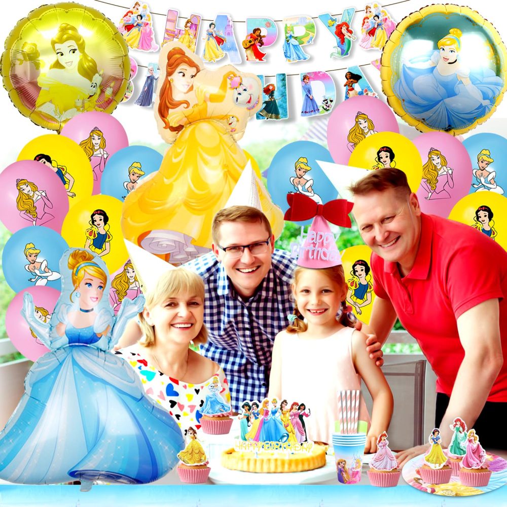 YAXMME 100Pcs Princess Birthday Tableware,Princess Birthday Decorations, Birthday Decorations for Girl,Party Supplies,Party Tableware Set Including Plates Cups Tablecloth Banners for 10 Guests - Image 5