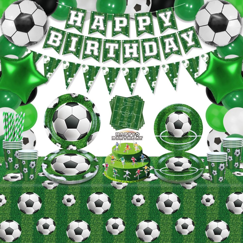 173 Pack Football Party Supplies Football Party Decorations Boys Sports Theme Birthday Decor Football Theme Tableware Set - Football Plates, Balloons, Banners, Ball Tablecloth, Cups, Napkins Serves 20