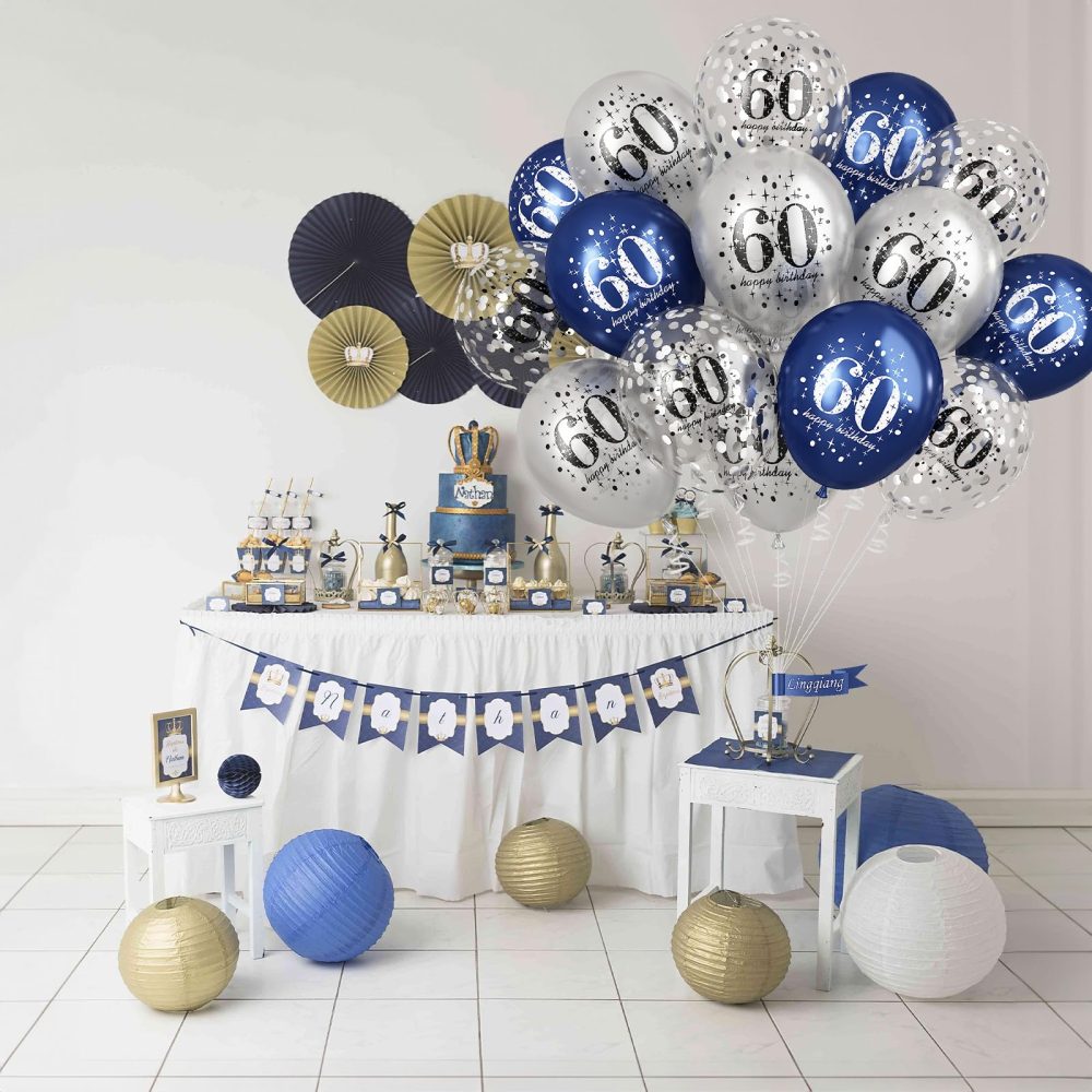 60th Birthday Decorations for Men, 15 Pieces Navy Blue Silver Happy 60th Birthday Latex Balloons Set for Him, 60th Party Decorations for Age 60 Years Old 60th Birthday Party Decor Celebration Supplies - Image 4