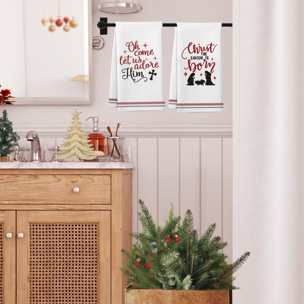 Christian Gifts for Women Men, 2 Pack Bible Verse Scripture Christmas Kitchen Towels, Holiday Kitchen Bathroom Decorations, Xmas Religious Hand Towels Gift for Friends Colleagues Neighbor Coworkers - Image 2