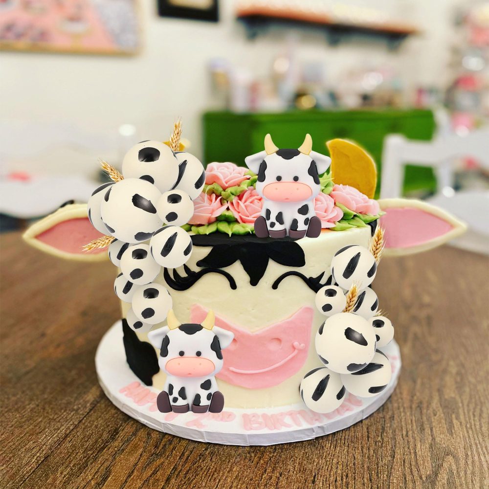 Gyufise 21Pcs Cow Cake Topper Cute Baby Cow Cake Decorations Foam Ball Cake Topper Farm Cake Decorations Baby Shower Cow Themed Birthday Party Supplies Decorations - Image 5