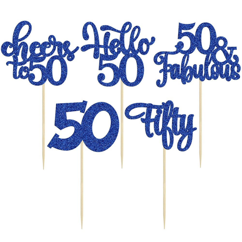 30Pcs Happy 50th Birthday Cupcake Toppers Deep Blue Glitter Fifty Cheers to 50 Years Old Birthday Cupcake Picks for 50th Birthday Anniversary Party Cake Decorations Supplies - Image 6