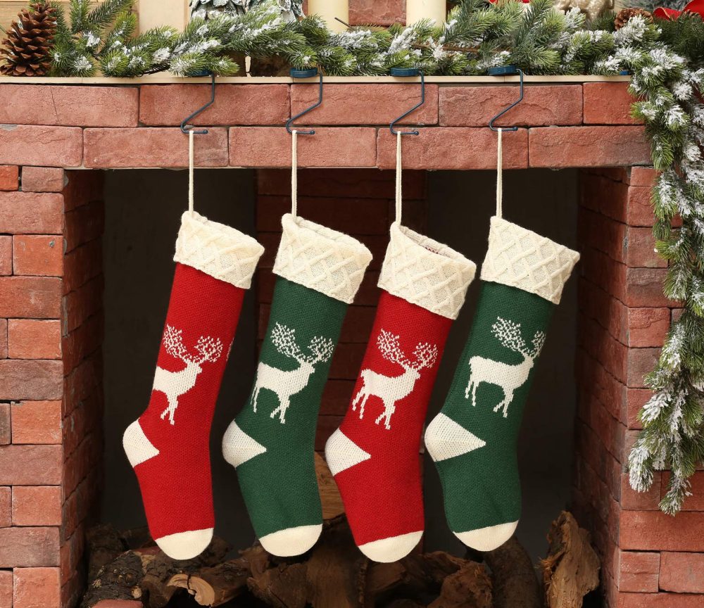 Christmas Stockings, Knitted Reindeer Pattern Xmas Stockings Traditional Hanging Socks Ornament for Family Holiday Party Decorations 46CM - Image 7