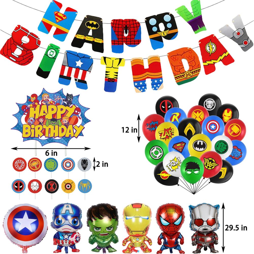 Superhero Party Supplies,Avenger Party Decoration-Superhero Birthday Party Banner,Superhero Balloons,Toppers Cake Toppers,6 Pcs Large Foil Balloons for Kid's boy Girls Themem Party Supplies - Image 5