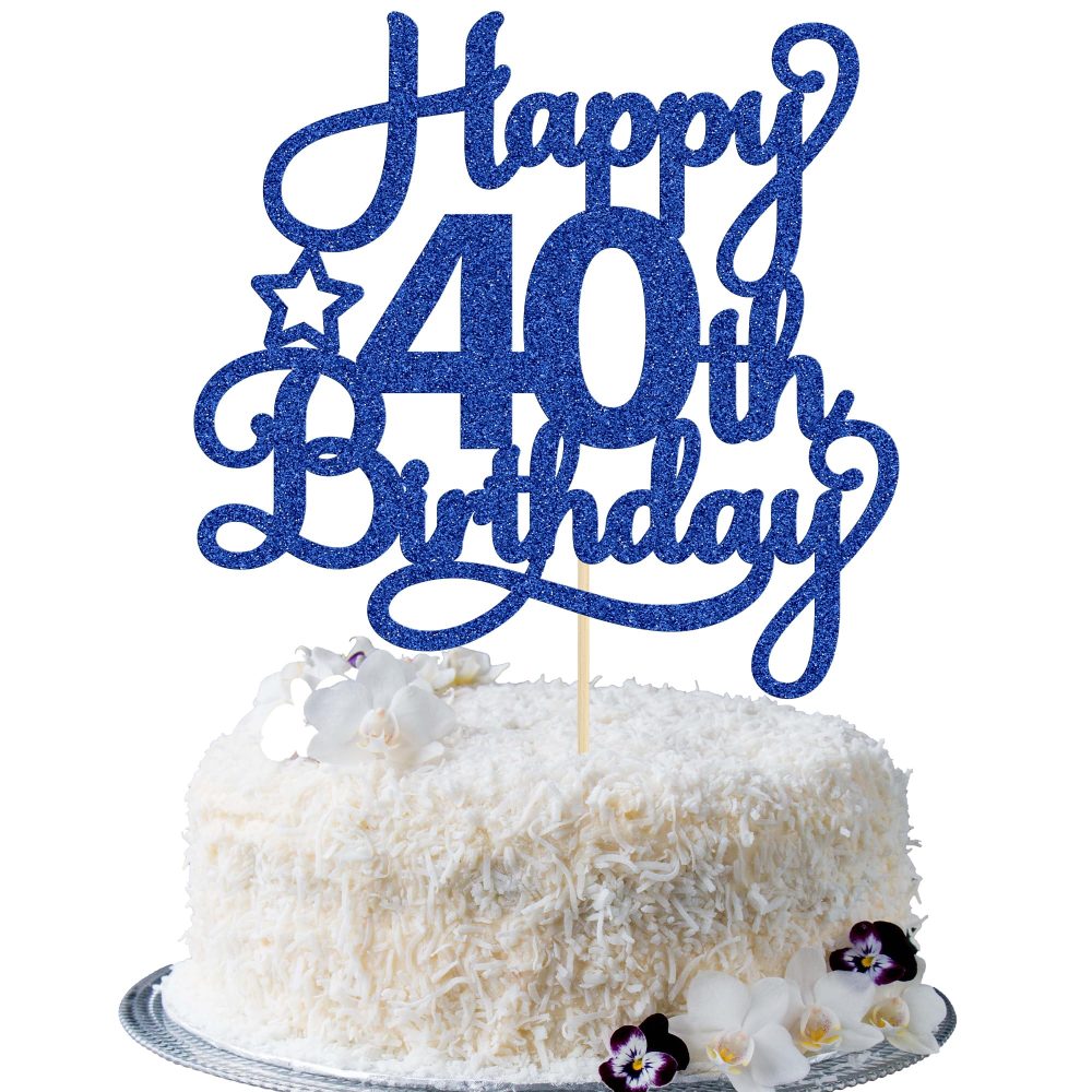 1 Pack Happy 40th Birthday Cake Topper Blue Glitter 40 & Fabulous Cheers to 40 Years Old 40th Birthday Cake Pick for Celebrating 40th Birthday Anniversary Party Cake Decorations Supplies