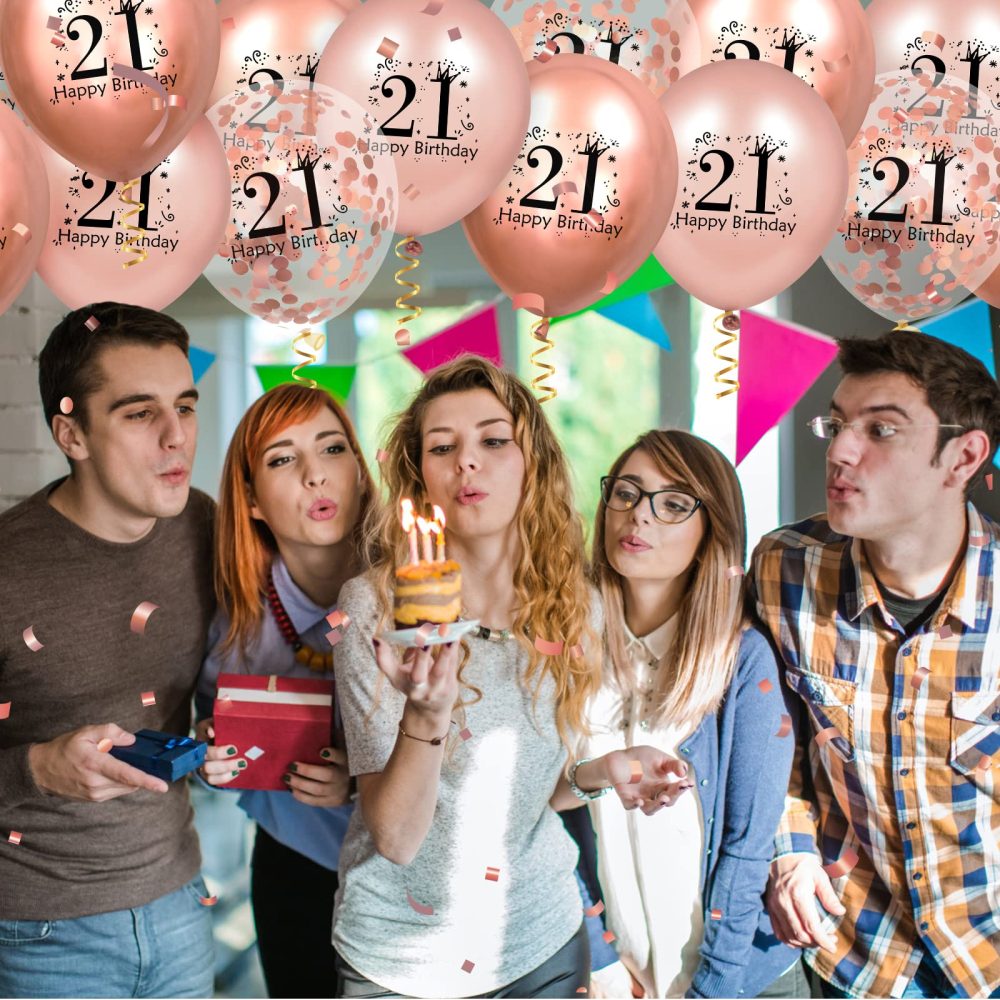 RUMIA 21th Birthday Balloons 18 Pcs Rose Gold Happy 21th Birthday Latex Balloons Confetti Balloons Rose Gold 21th Anniversary Birthday Party Decor for Girls Boys 18th Birthday Decor Supplies 12 inch - Image 5