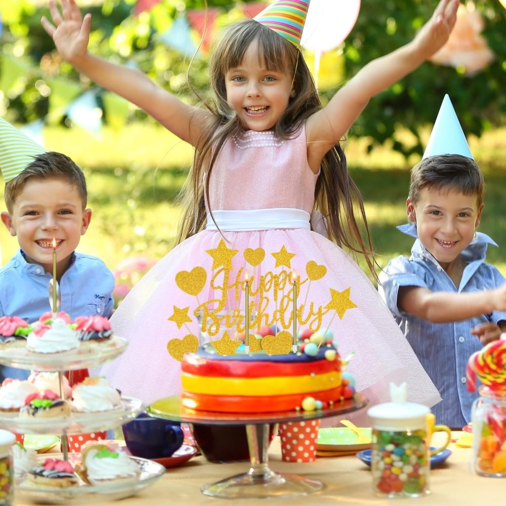 35pcs Birthday Candles Set, 24 Metallic Birthday Cake Candles 4.92'' Birthday Candles with Holder with 11 Glitter Happy Birthday Cake Toppers for Celebration Party Cake Decoration - Image 5