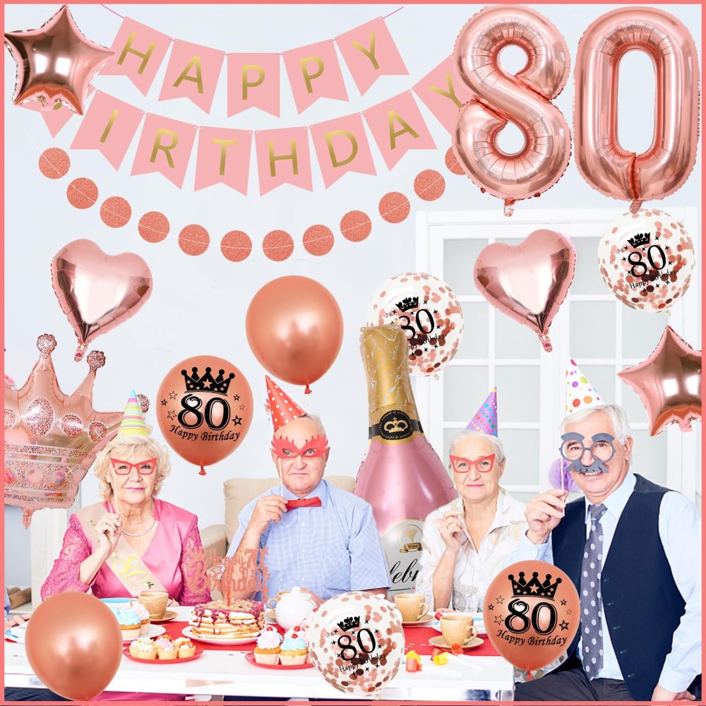 80th Birthday Decorations, 80th Birthday Decorations for Women, WKxinxuan 80th Birthday Banner 80 Balloons 80th Cake Topper 80th Sash Champagne Crown Foil Balloon for Her - Image 4