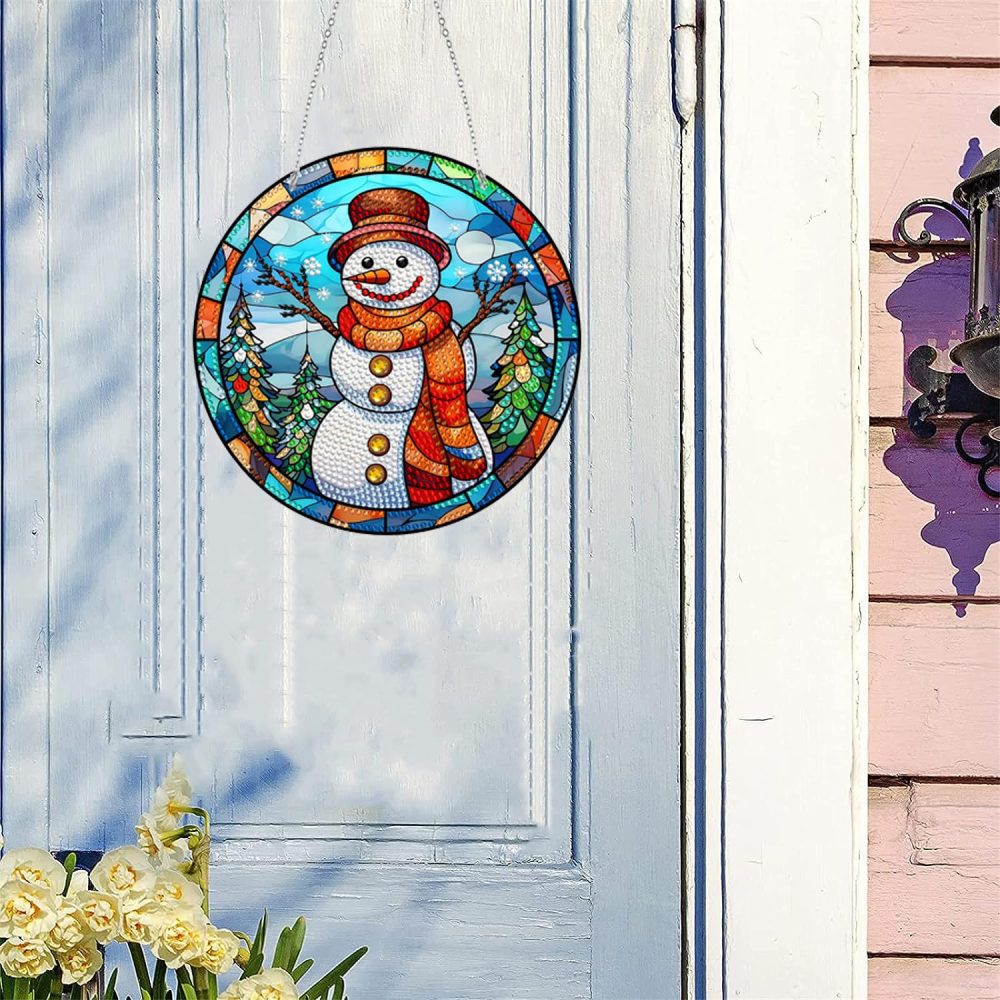 DairyDing DIY 5D Christmas Snowman Diamond Painting Kits Hanging Sign Wall Art Sign Special Shaped Diamond Art Suncatcher Window Hanging Ornament Window Pendants for Adults Home Garden Wall Door - Image 4