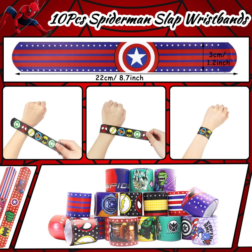 40 Pcs Spiderman Supplies for Kids Party Bag Fillers, Slap Bracelets, Keychains, Luminous Tattoos, Random Bags, Party Favors Birthday Gift School Classroom Rewards Lucky Dip Prize Party for Boys Girls - Image 6