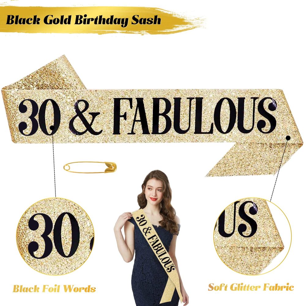 30th Birthday Sash and Tiara Crown Gold 30th Sash Rhinestone Tiara Crown 30th Birthday Number Candles Cake Toppers for Women 30th Birthday Gift Party Decorations Supplies - Image 5