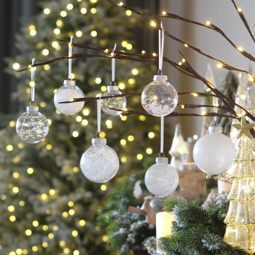 Sea Team 60mm/2.36" Shatterproof Clear Plastic Christmas Ball Ornaments Decorative Xmas Balls Baubles Set with Stuffed Delicate Decorations (30 Counts, White) - Image 7