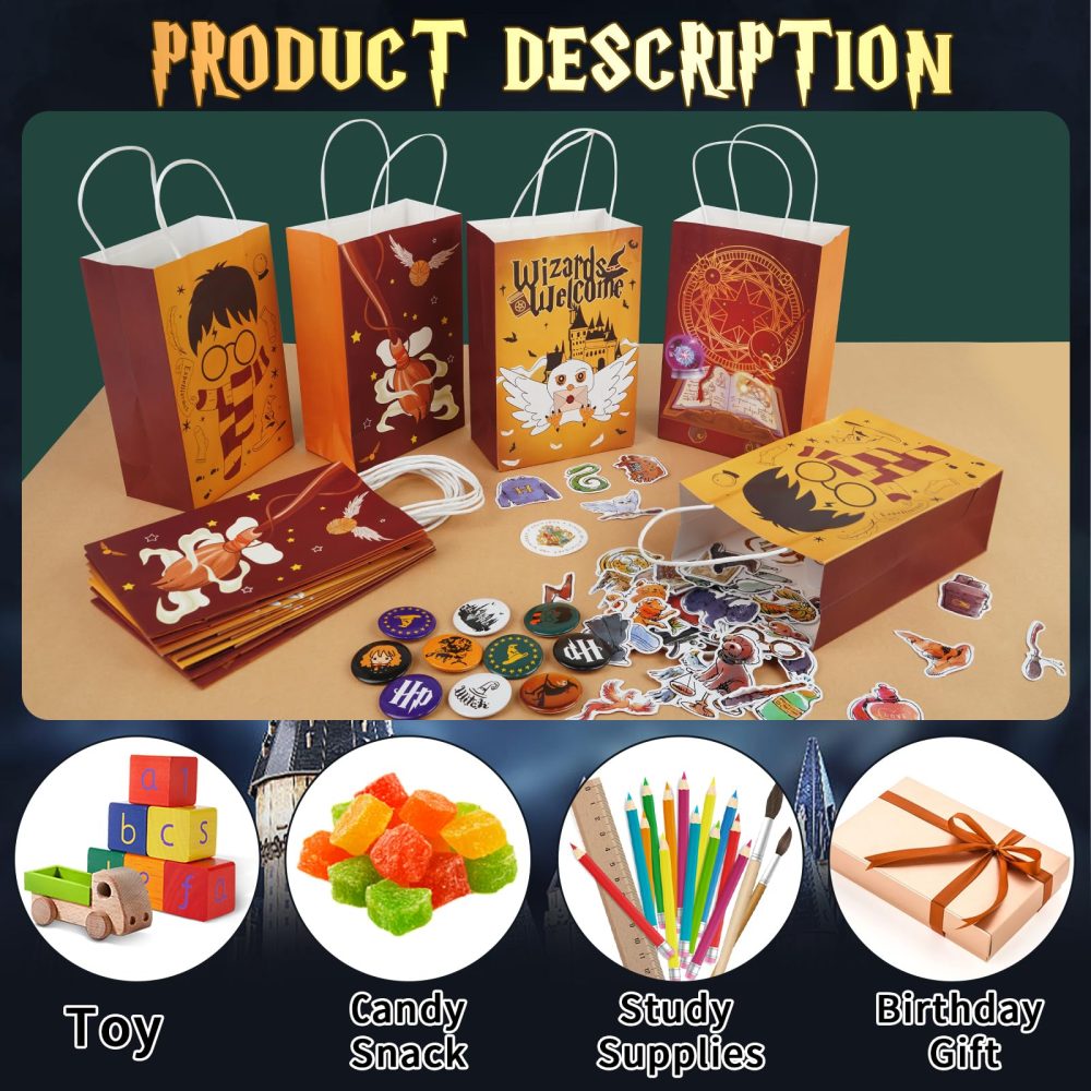 Magical Wizard Harry Party Bag Fillers-110Pcs Wizard Party Favours Bags Include Party Bags Badge Sticker Wristbands Keychain Diy Sticker Wizard Theme Party Supplies for Birthday Party Decorations - Image 4