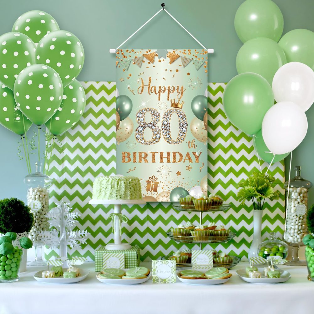 80th Birthday Decorations Sage Green Gold,Happy 80th Birthday Door Banner 80th Birthday Door Sign Birthday Hanger 80th Birthday Porch Sign Banner Birthday Party Decorations for Men Women 50x30CM - Image 6