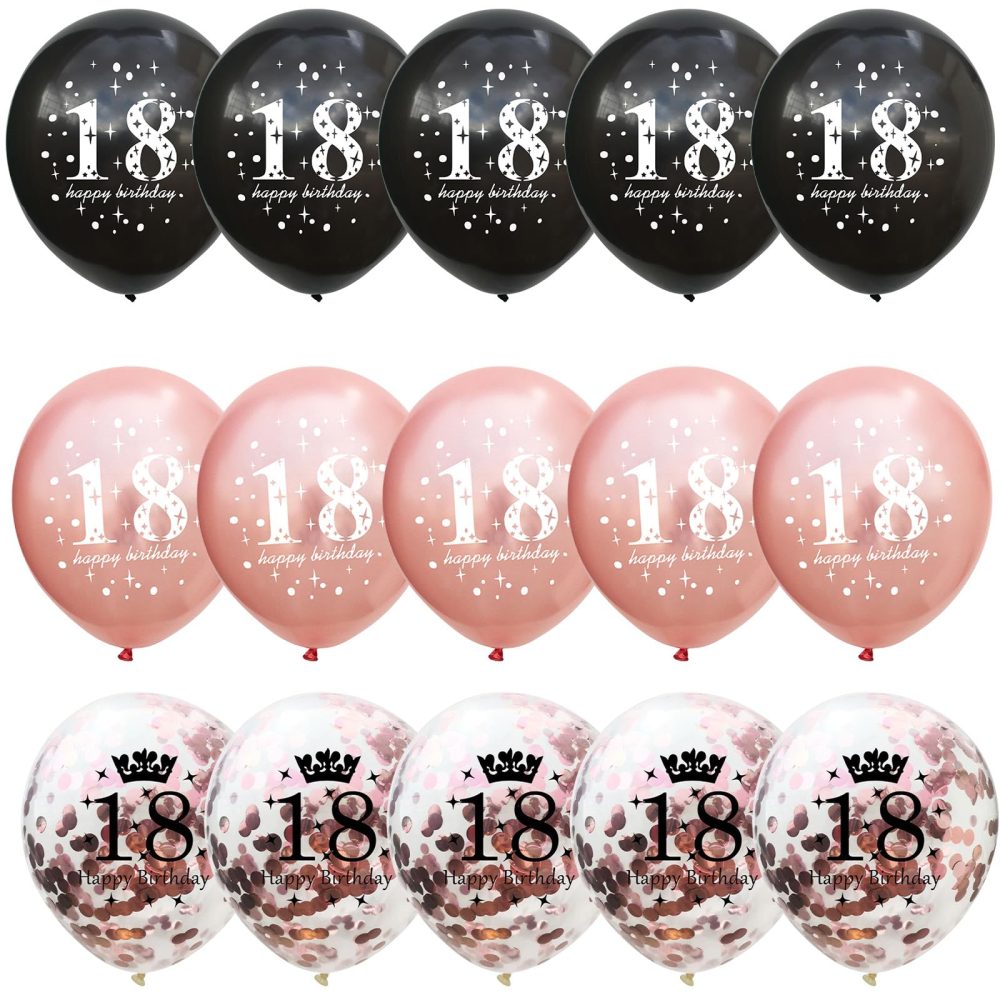 Rose Gold Black 18th Birthday Decorations for Girls, 15Pcs Happy 18th Birthday Helium Latex Balloons, Black Rose Gold Confetti 18th Balloons for Girls Age 18 Years Old Birthday Party Decor Supplies - Image 2