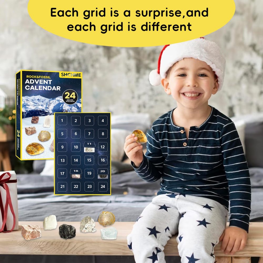 SHCHME Advent Calendar 2024, Rock and Fossils Minerals Collection Advent Calendar 24 Gemstone for Christmas Countdown Calender for Kids - Image 5