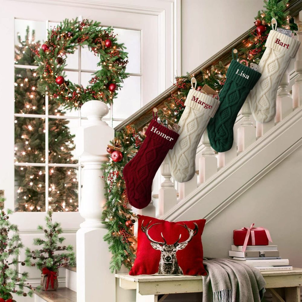 Personalised Christmas Stockings Custom Name Christmas Stockings 18” Large Knit Knitted Family Xmas Stocking for Kids Rustic Farmhouse Fireplace Hanging Ornament Christmas Holiday Party Decoration - Image 8