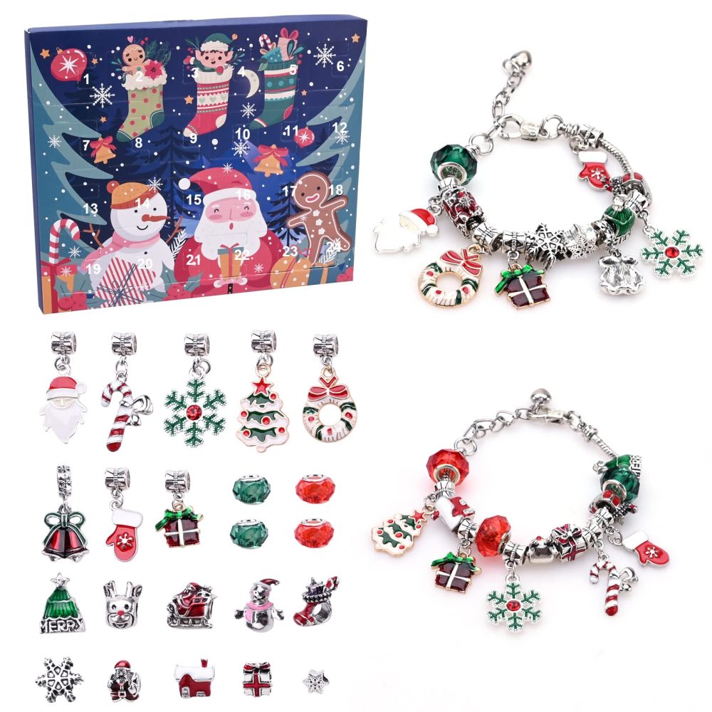 Christmas Jewellery Advent Calendar,Charm Bracelet Advent Calendar 2023,Jewellery Advent Calendars Countdown Gifts Boxes DIY Charms Bracelet Jewelry Xmas Gifts for Girls-22pcs Charms,2 Bracelets