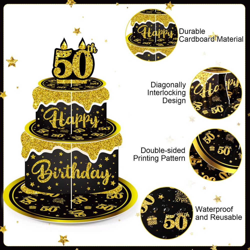 Zopeal 3 Tier Happy 50th Birthday Cupcake Stand Party Decorations 50 Years Party Cupcake Holder Black Glitter 50th Birthday Cake Holder 1973 Birthday Dessert Stand for 50th Birthday Party Supplies - Image 6