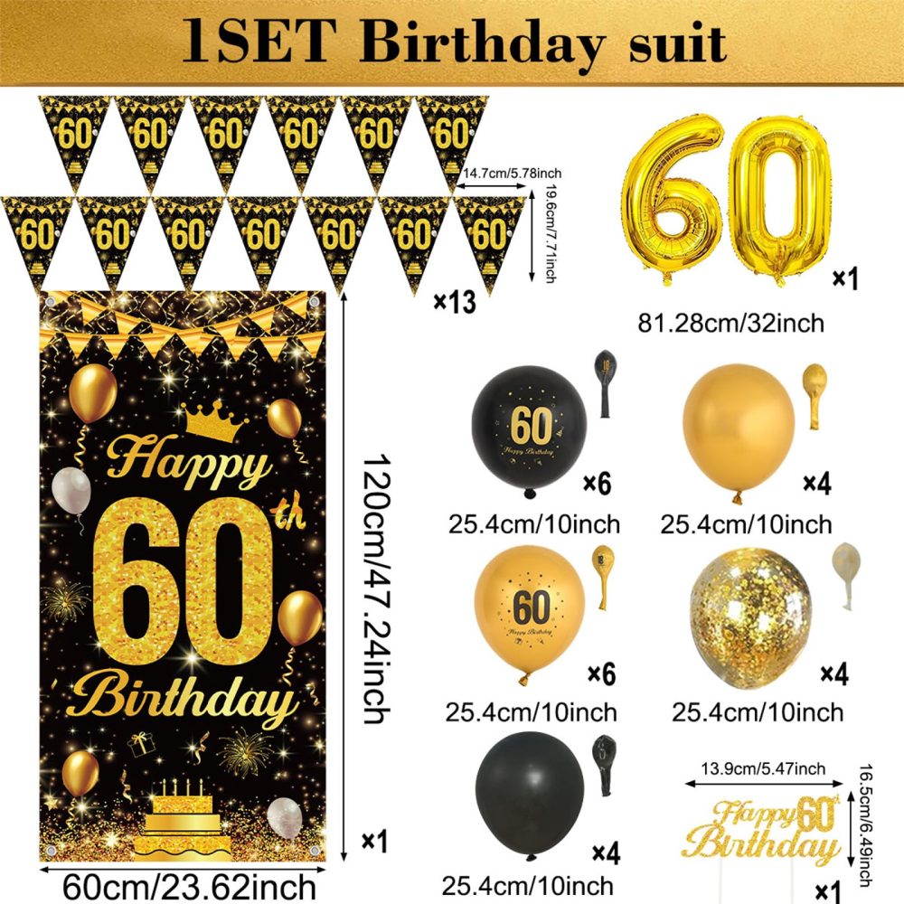 60th Birthday Decorations Set - Black And Gold Birthday Balloons, 60th Birthday Banners, 60th Birthday Cake Topper, 60th Birthday Decorations For Men Women,60th Balloons For Party Decorations Supplies - Image 6