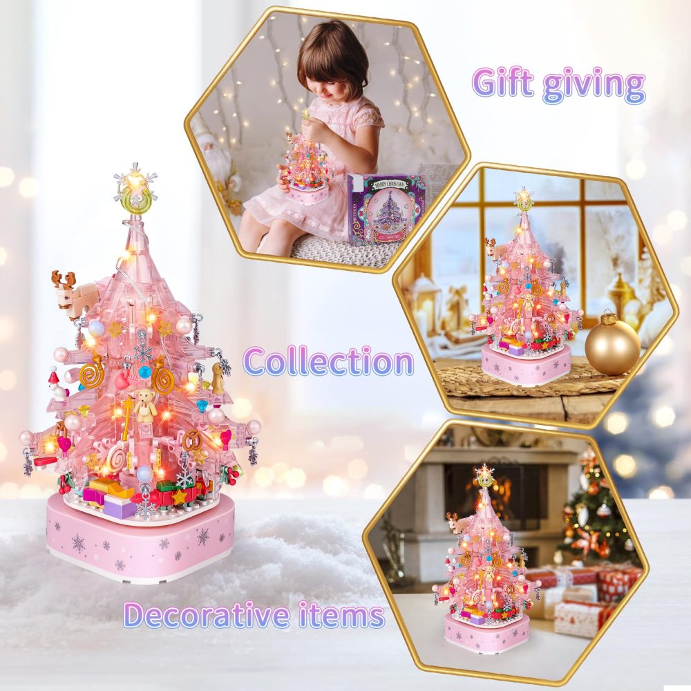 nicknack Christmas Tree Building Block Set, Pink Christmas Crystal Building Block Toy with LED, Xmas Tree Gift for Girls Boys - Image 4