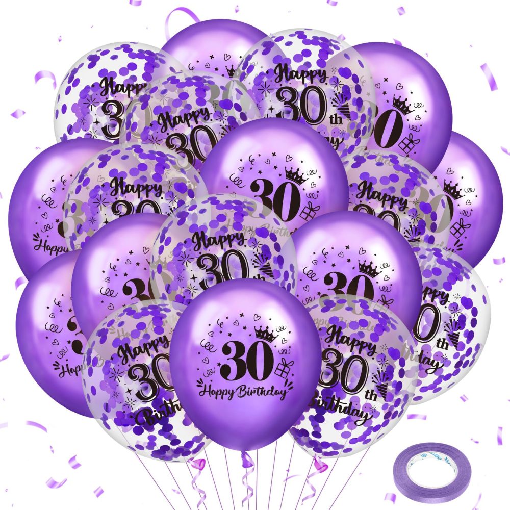 30th Birthday Balloons 18Pcs Purple Happy 30th Birthday Balloons Confetti Balloons Purple 30th Birthday Party Decorations Balloons for Women Men 30th Anniversary Birthday Decor Supplies 12 inches