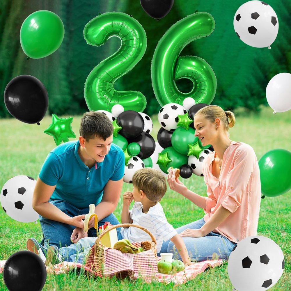 Football Balloons 6th Birthday Decorations for Boy, Soccer Birthday Party Decorations with Dark Green Number Balloon 6, Black Green White Balloons for World Cup Football Sports Theme Party Supplies - Image 5