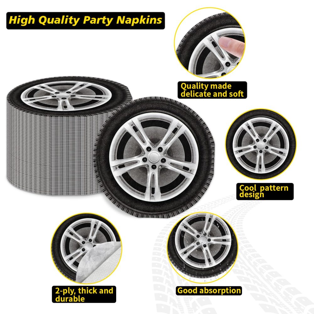 100 Pcs Tire Napkins, Race Car Party Supplies, Two Fast Party Decorations, Wheel Paper Napkins for Race Car Themed Birthday Party, Fast One Party, Baby Shower - Image 6