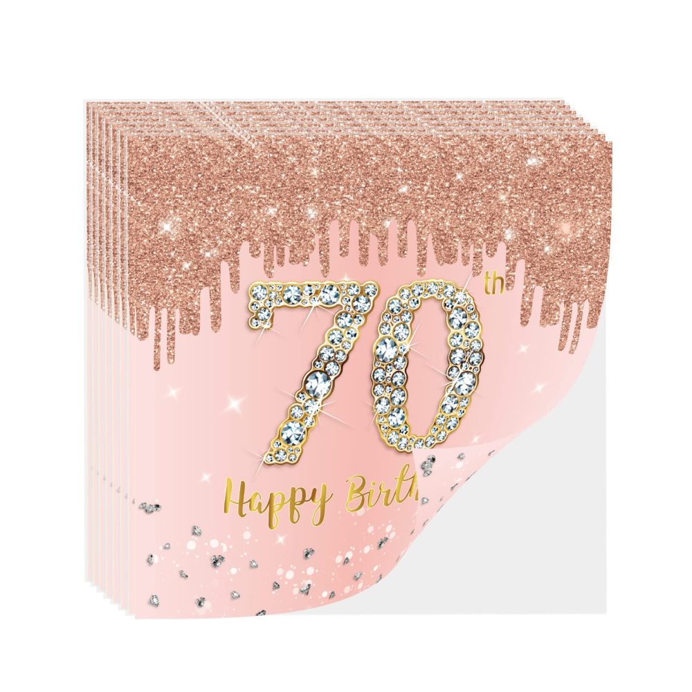 Rose Gold Happy 70th Birthday Napkins,20P Womens 70th Birthday Party Paper Napkin,Birthday Serviettes Tissue Luncheon Dinner Cocktail Napkins for Women,Her 70th Birthday Table Decorations