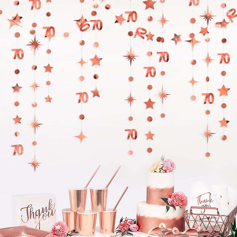 Rose Gold 70th Birthday Decorations Number 70 Circle Dot Twinkle Star Garland Streamer Banner Backdrop for Womens Cheers to 70 Year Old Seventy Fabulous Birthday Seventieth Anniversary Party Supplies - Image 4
