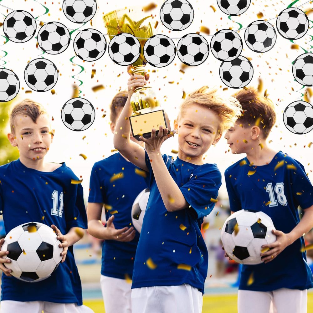 Abeillo 22 Pieces Football Party Decoration, Football Hanging Swirls Decorations Football Banner Garlands Soccer Pattern Cards Sports Themed Party Supplies for Kids Boys Football Fans Birthday Party - Image 2