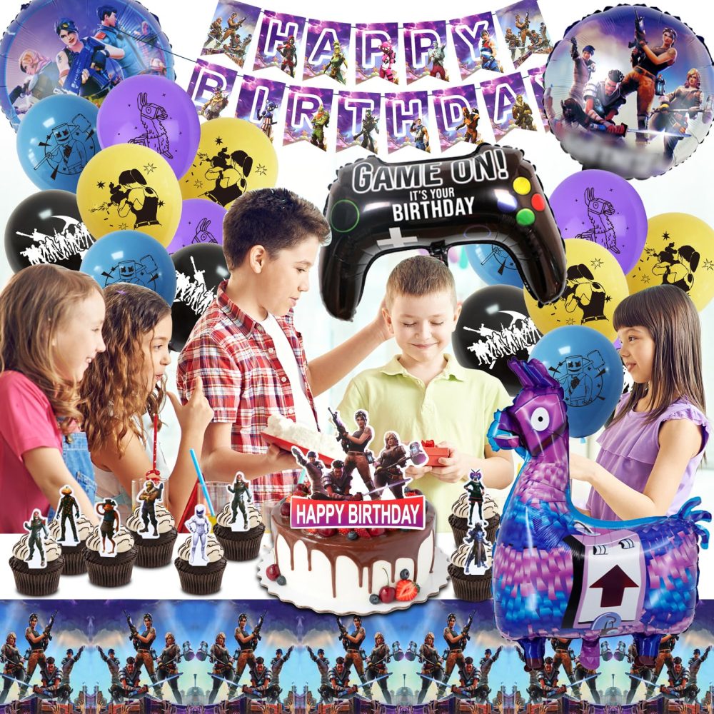 101 PCS Fortnit Birthday Decorations Boys,Fortnit Balloons,Fortnit Party Decorations,Game Foil Balloons Banner Fortnit Cake Topper,Fortnit Stickers,Game Birthday Party Supplies,Game Theme - Image 4