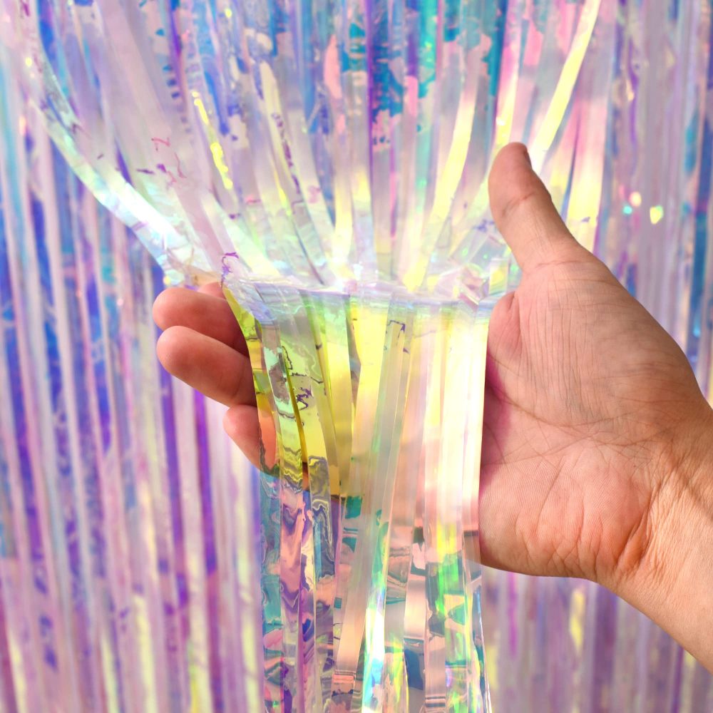 Iridescent Party Streamers Backdrop - GREATRIL Holographic Tinsel Foil Fringe Curtain for Mermaid/Disco Theme/Euphoria/Eras Party Decor, 1m x 2m, Pack of 2 - Image 3