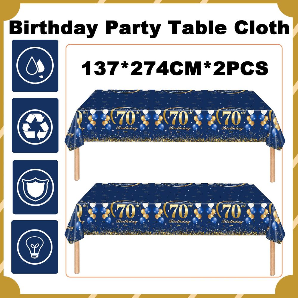 2Pcs Navy Blue Happy 70th Birthday Party TableCloth,137*274cm Plastic Blue and Gold 70th Table Cloth for Man Men Him Birthday Table Decorations Disposable Party Tablecovers for Adults Birthday Party - Image 5