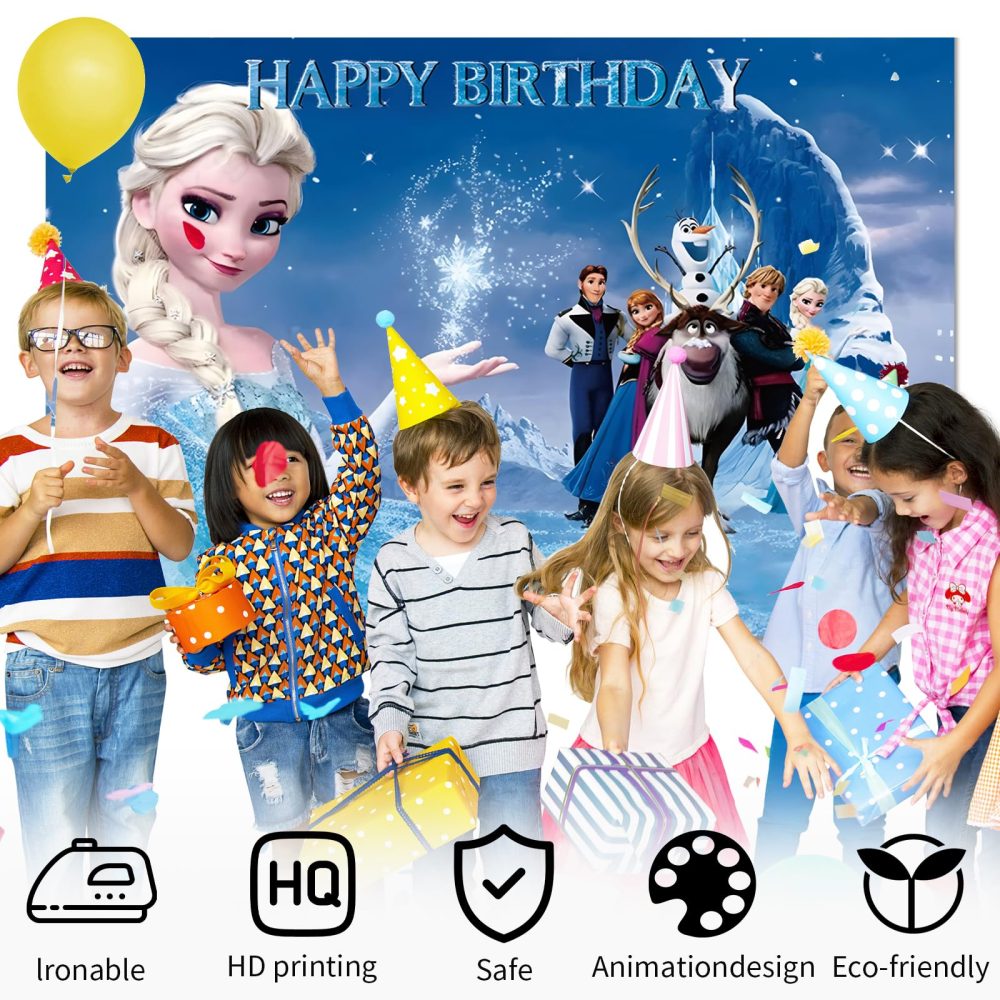 5x3FT Frozen Backdrop, Birthday Party Decorations Photography Backdrop, Princess Theme Party Supplies Backdrop, Happy Birthday Banner Background for Kids Boys Girl - Image 5