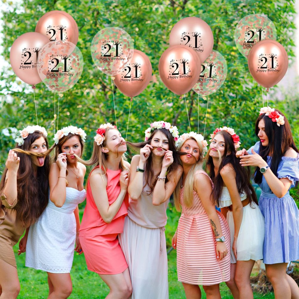 RUMIA 21th Birthday Balloons 18 Pcs Rose Gold Happy 21th Birthday Latex Balloons Confetti Balloons Rose Gold 21th Anniversary Birthday Party Decor for Girls Boys 18th Birthday Decor Supplies 12 inch - Image 6