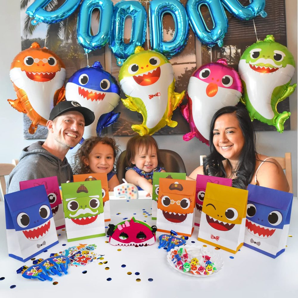 Baby Shark Party Favor Bags and Party Toy Stuffing Including 10 Goodie Bags 10 Shark Mask 10 Bracelet 50 Sticker 10 Baby Shark Keychain for Kid's Birthday Party Supplies and Kids Return Present - Image 3
