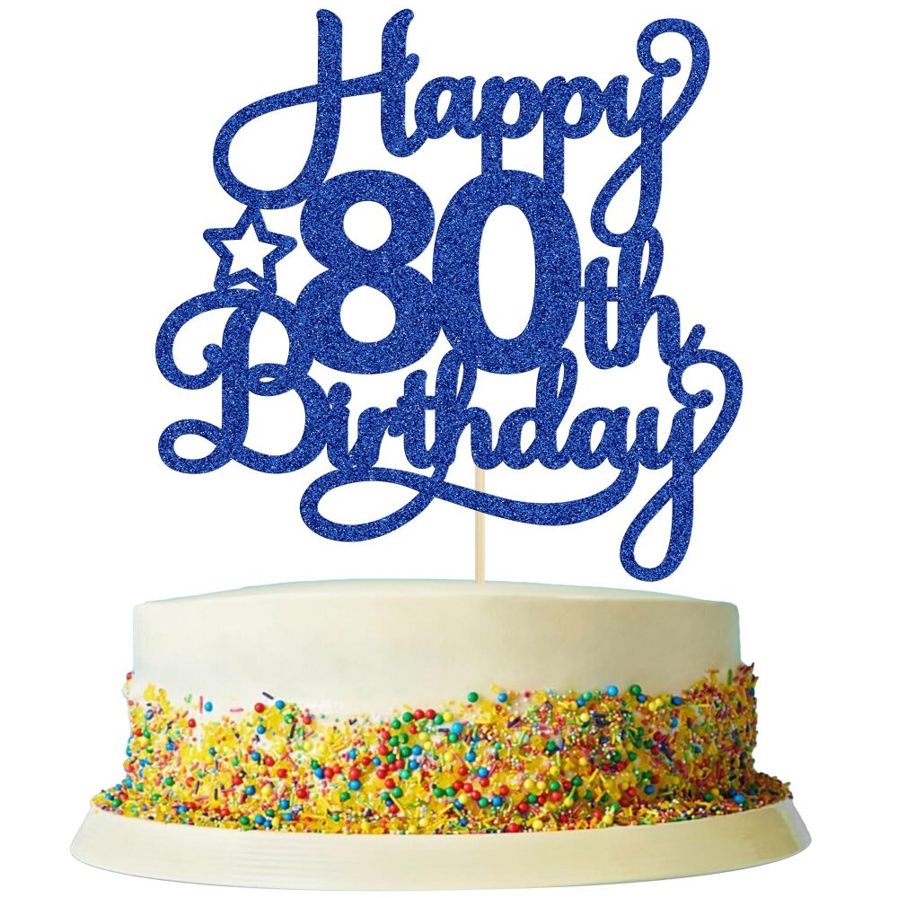 1 Pack Happy 80th Birthday Cake Topper Blue Glitter 80 & Fabulous Cheers to 80 Years Old Birthday Cake Pick for Celebrating 80th Birthday Anniversary Party Cake Decorations Supplies
