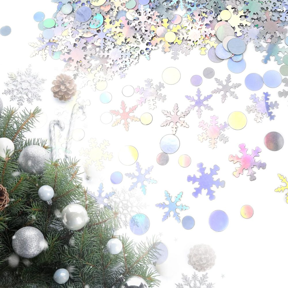 Qiuyan Laser Silver Snowflakes Confetti Lovely Winter Wedding Confetti Xmas Table Decorations Circles Party Confetti Sequins for Frozen Themed Birthday Party, Gender Reveal (30g, About 900pcs) - Image 5