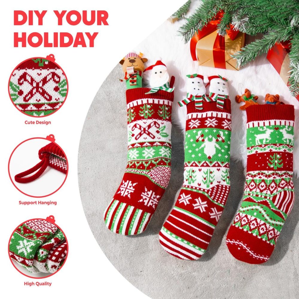 JOYIN 3 Pack 18” Christmas Stockings, Large Size Rustic Cable Knit Xmas Stocking in Red & Green, for Family Holiday Season Decorations - Image 4
