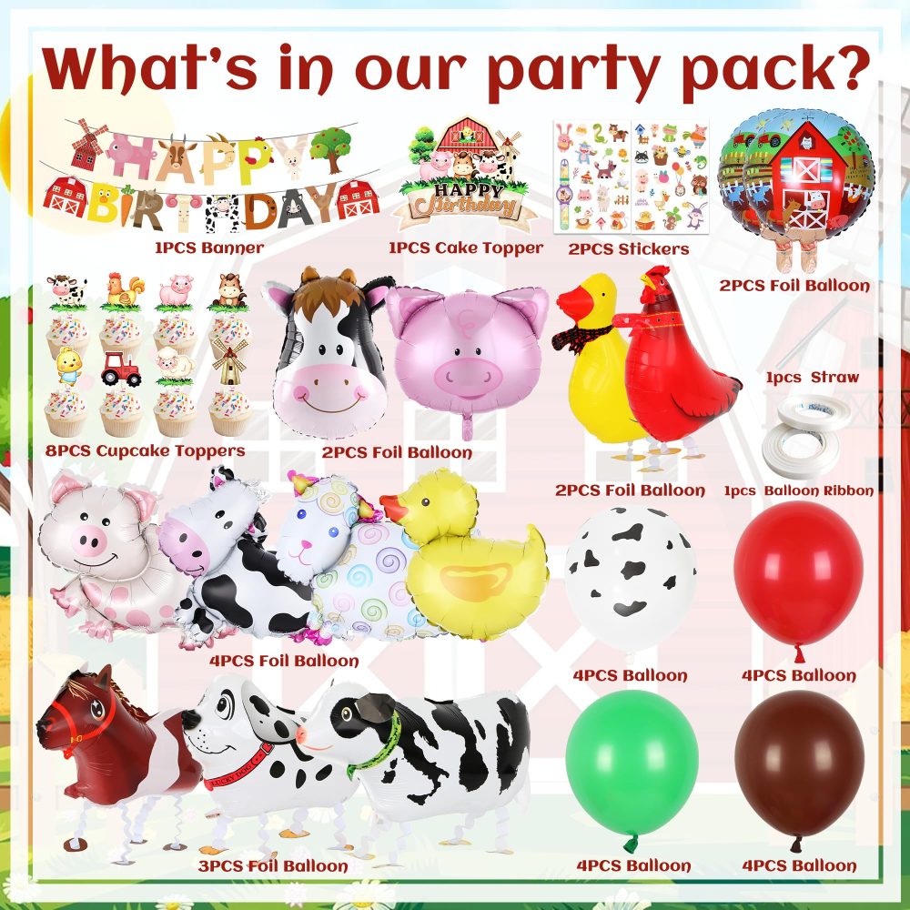 Farm Party Decorations Walking Animals - Animal Birthday Decoration with Walking Animal Balloons Cake Topper Cupcake Toppers Birthday Banner for Farm Theme Party Decor - Image 7