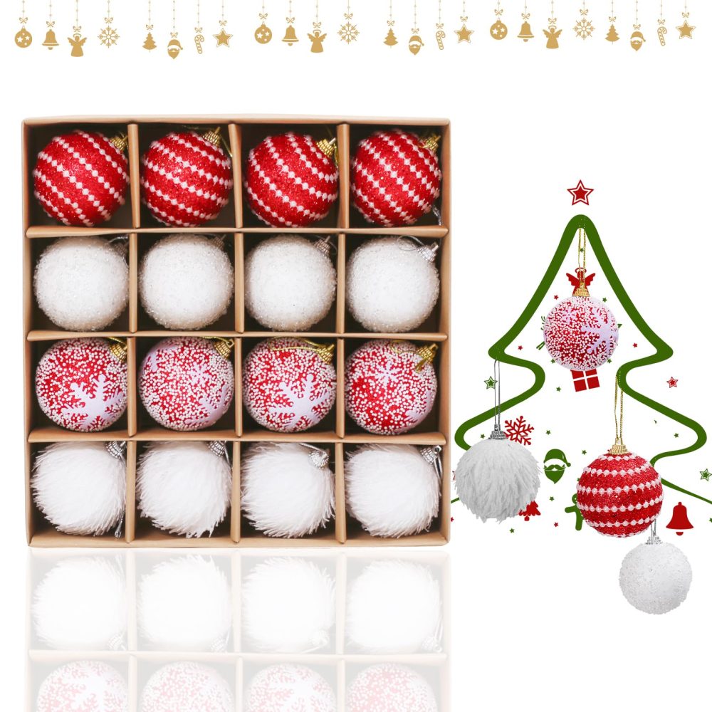 Christmas baubles-16PCS 6cm Christmas ball,Red and white Christmas ornament,for Christmas tree decorations - Image 2