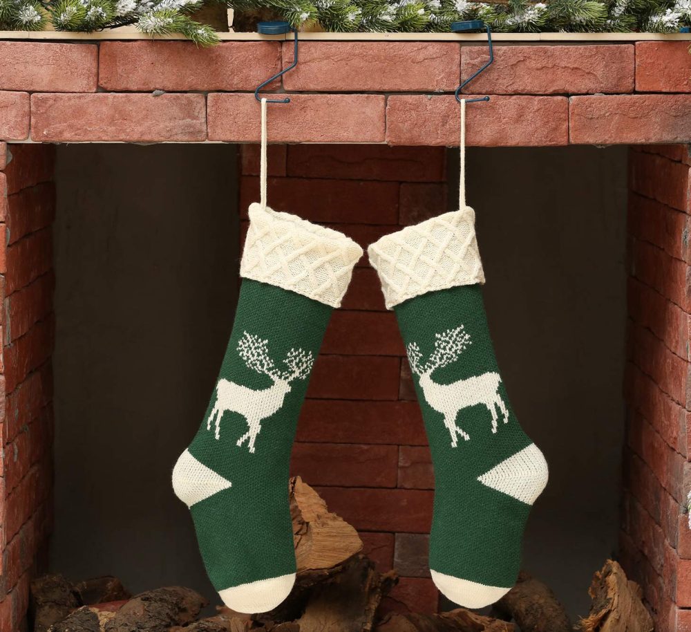 Christmas Stockings, Knitted Reindeer Pattern Xmas Stockings Traditional Hanging Socks Ornament for Family Holiday Party Decorations 46CM - Image 4