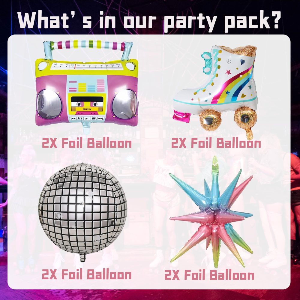 Disco Rainbow Roller Skate Balloons - 8 Pieces Disco Balloon Decoration Conjoined Exploding Star Balloons Radio Skates Foil Balloons for Men Women 80s 90s Themed Hip Hop Disco Party Balloons - Image 7