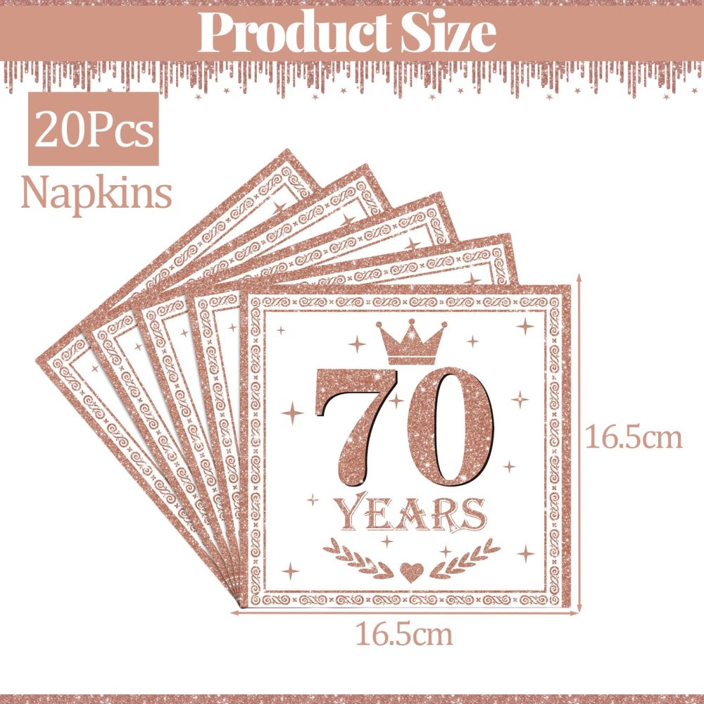 20pcs Rose Gold Happy 70th Birthday Napkins,70th Birthday Serviettes for Women,70th Napkins Serviettes for 70th Birthday Table Decorations,70th Birthday Party Tissue for Her 70th Birthday Decorations - Image 7