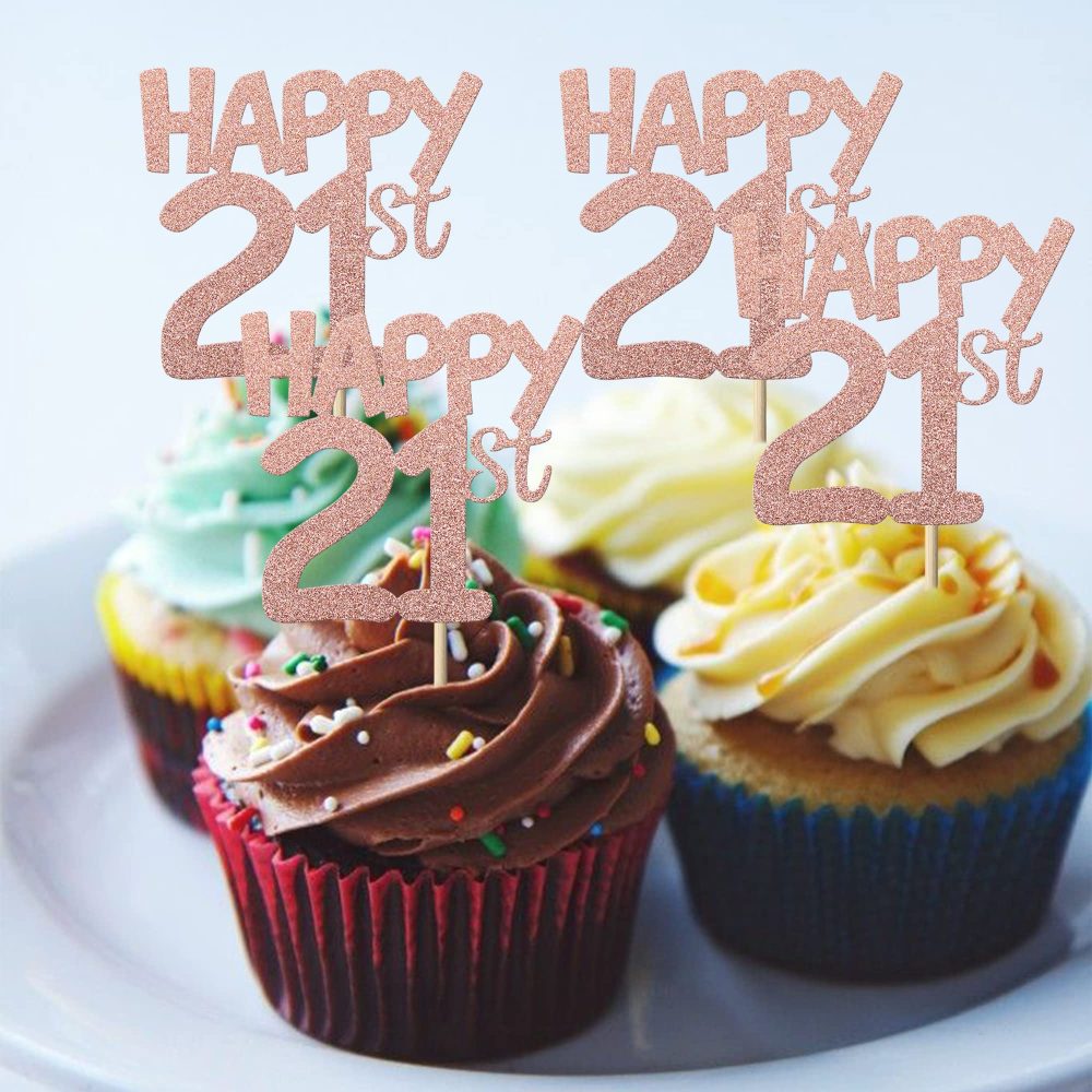 Xsstarmi 24 Pack Happy 21st Cupcake Toppers Glitter Number 21 Cheers to 21st Birthday Cupcake Picks for 21st Birthday Wedding Anniversary Party Cake Decorations Supplies Rose Gold - Image 5